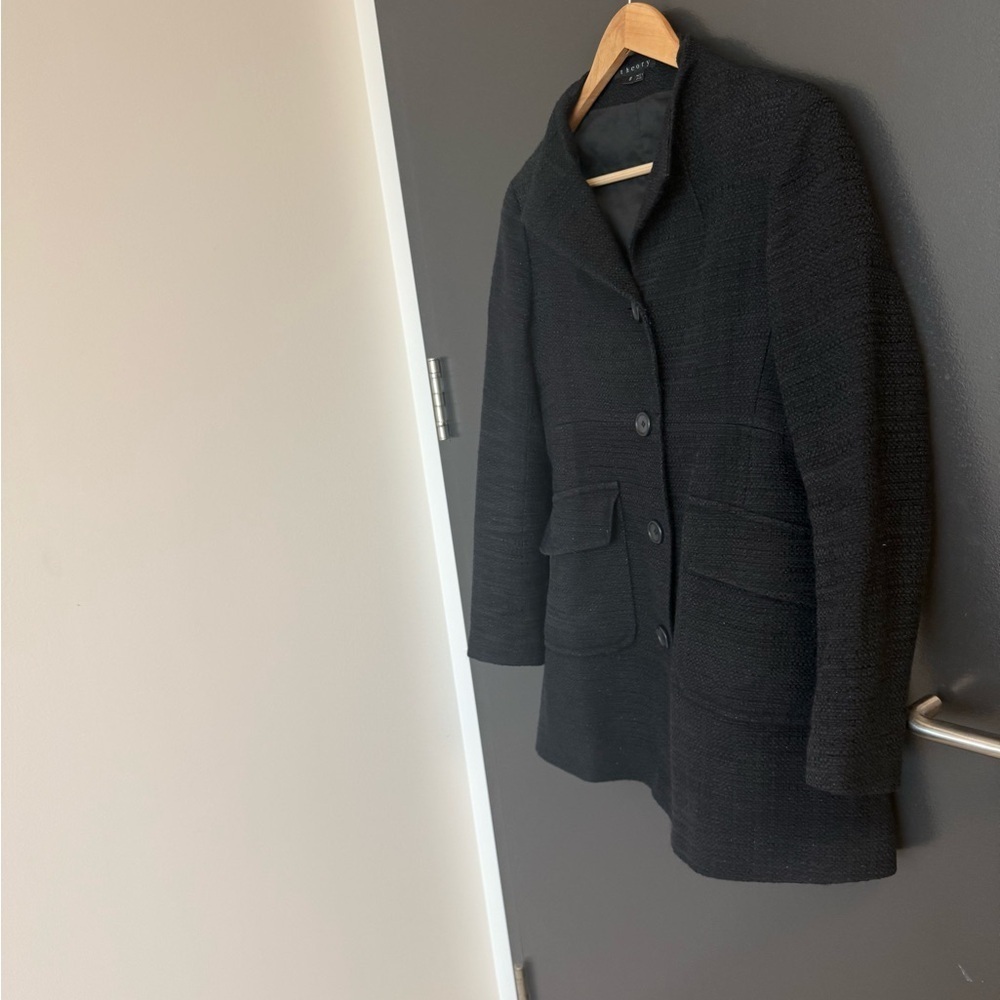 Theory S “Gessa tweed” GUC wool/cotton Black Textured Blazer w/ metallic thread - Picture 2 of 11
